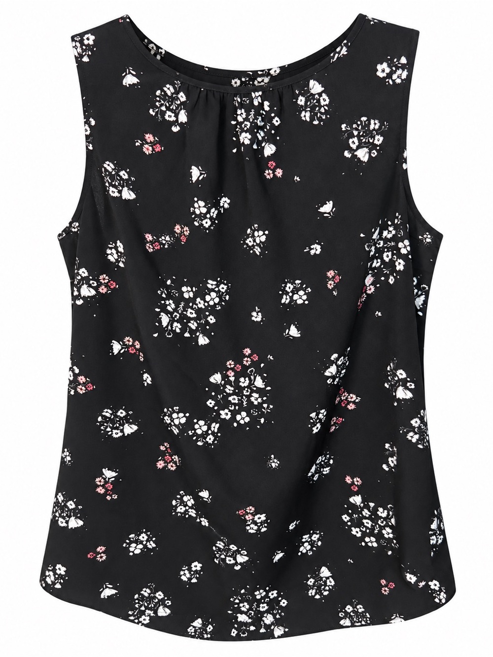 CAbi Black Floral Sleeveless Camisole with Pink & White Accents
